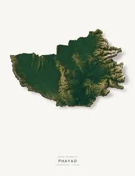 3D elevation map of Phayao Province, Thailand, shaded relief terrain model fr Stock Illustration