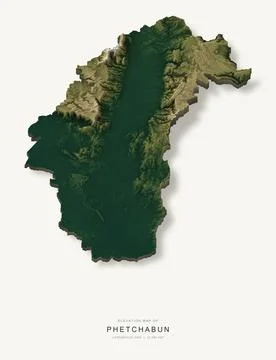 3D elevation map of Phetchabun Province, Thailand, shaded relief terrain mode イラスト素材