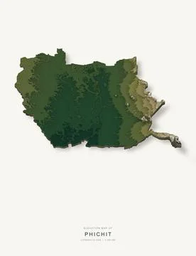 3D elevation map of Phichit Province, Thailand, shaded relief terrain model f Stock Illustration