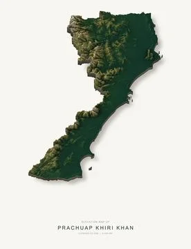 3D elevation map of Prachuap Khiri Khan Province, Thailand, shaded relief ter Stock Illustration