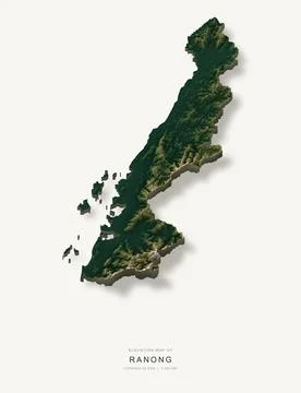 3D elevation map of Ranong Province, Thailand, shaded relief terrain model fr Stock Illustration