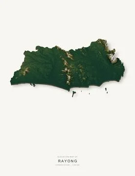 3D elevation map of Rayong Province, Thailand, shaded relief terrain model fr イラスト素材