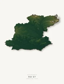 3D elevation map of Roi Et Province, Thailand, shaded relief terrain model fr Stock Illustration