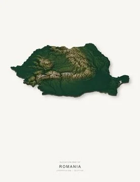 3D elevation map of Romania, shaded relief terrain model from Copernicus DEM Stock Illustration