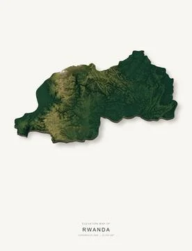 3D elevation map of Rwanda, shaded relief terrain model from Copernicus DEM d Stock Illustration