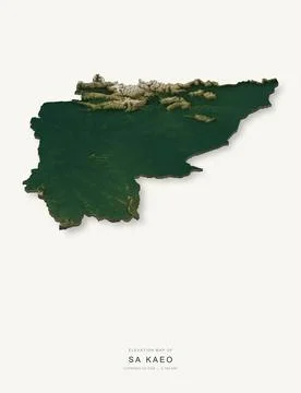 3D elevation map of Sa Kaeo Province, Thailand, shaded relief terrain model f Ilustración de archivo