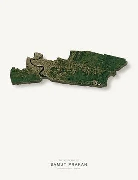 3D elevation map of Samut Prakan Province, Thailand, shaded relief terrain mo Stock Illustration