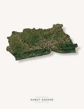3D elevation map of Samut Sakhon Province, Thailand, shaded relief terrain mo Stock Illustration
