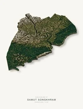 3D elevation map of Samut Songkhram Province, Thailand, shaded relief terrain Stock Illustration