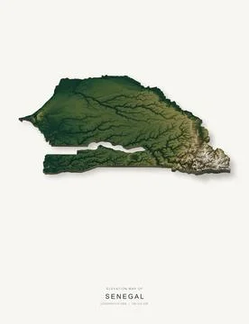 3D elevation map of Senegal, shaded relief terrain model from Copernicus DEM イラスト素材