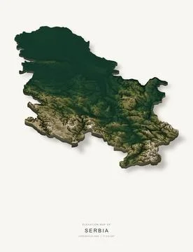 3D elevation map of Serbia, shaded relief terrain model from Copernicus DEM d Ilustración de archivo