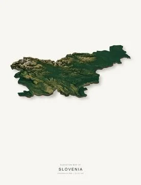 3D elevation map of Slovenia, shaded relief terrain model from Copernicus DEM Ilustración de archivo