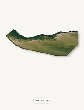 3D elevation map of Somaliland, shaded relief terrain model from Copernicus D イラスト素材