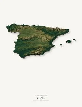 3D elevation map of Spain, shaded relief terrain model from Copernicus DEM da Stock Illustration