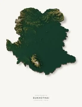 3D elevation map of Sukhothai Province, Thailand, shaded relief terrain model Ilustración de archivo