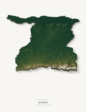 3D elevation map of Surin Province, Thailand, shaded relief terrain model fro Stock Illustration
