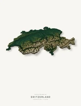 3D elevation map of Switzerland, shaded relief terrain model from Copernicus Ilustración de archivo