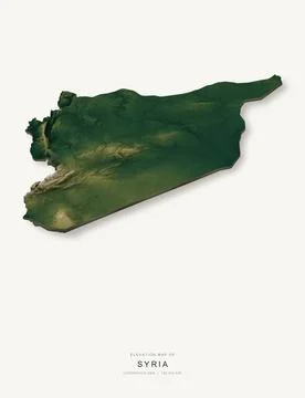 3D elevation map of Syria, shaded relief terrain model from Copernicus DEM da Ilustración de archivo