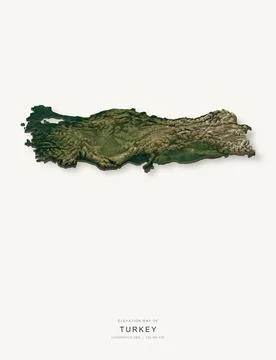 3D elevation map of Turkey, shaded relief terrain model from Copernicus DEM d Stock Illustration