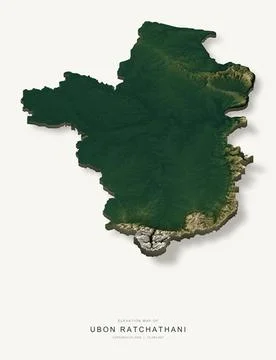 3D elevation map of Ubon Ratchathani Province, Thailand, shaded relief terrai Stock Illustration