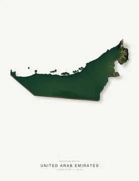 3D elevation map of United Arab Emirates, shaded relief terrain model from Co Stock Illustration