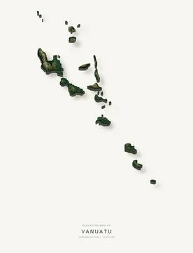 3D elevation map of Vanuatu, shaded relief terrain model from Copernicus DEM Stock Illustration