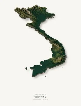 3D elevation map of Vietnam, shaded relief terrain model from Copernicus DEM Ilustración de archivo