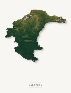 3D elevation map of Yasothon Province, Thailand, shaded relief terrain model Stock Illustration