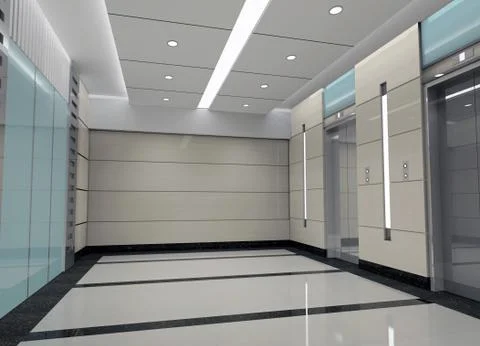 3d elevator lobby rendering 스톡 일러스트