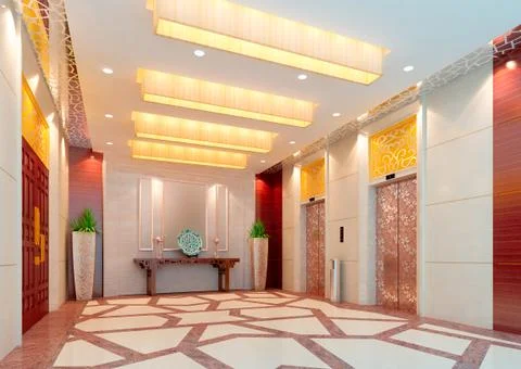 3d elevator lobby rendering Illustrazione stock