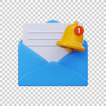 3D email icon with notification bell and new message icon. Stock Illustration