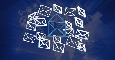 3D email message icons with blue background 스톡 일러스트