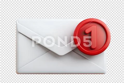 3d email notification icon with red alert badge, new message symbol PSD Template