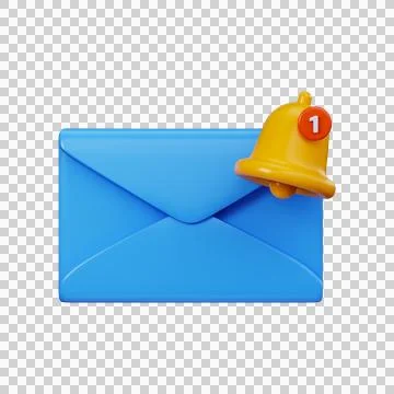 3D email notification symbol with bell alert. Illustrazione stock