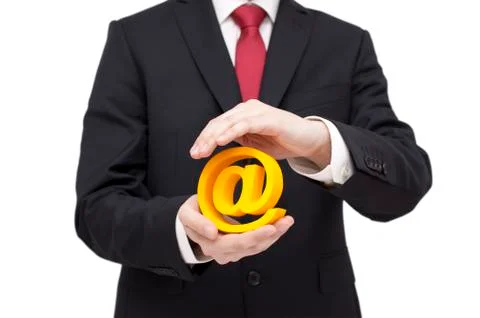 3d email symbol protected by hands. Clipping path included. Foto stock
