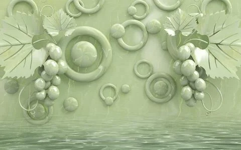 3D embossed grapes and circle with stone texture background Stock Illustration