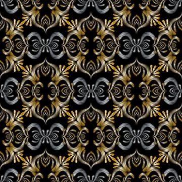 3d embroidery Baroque seamless pattern. Vector black gold silver 스톡 일러스트