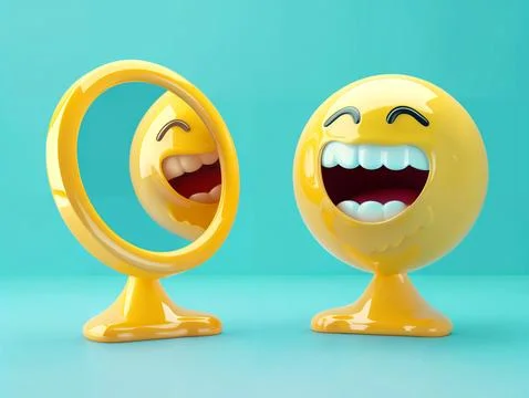 3d emoji making faces into mirror emoticon symbol icon on blue background Stock Illustration