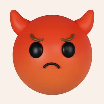 3d emoticon smiling with horns, devil emoji. Red face devil emoji. icon isolated Stock Illustration