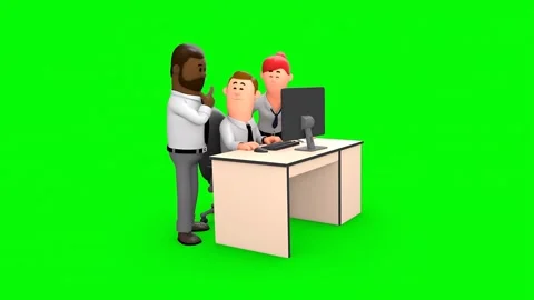 3D Employees Brainstorming On Pc Computer At Office Vidéo 266883413