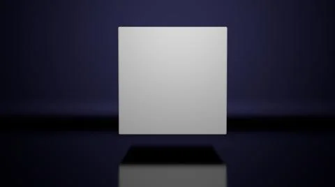 3d empty background. White empty square in zero gravity on a dark blue backgr Illustrazione stock