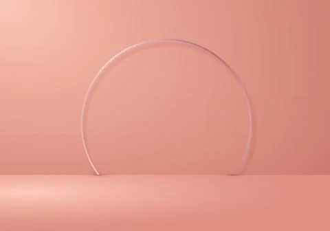 3D empty beige color studio room background minimal design with ring backdrop Stock Illustration