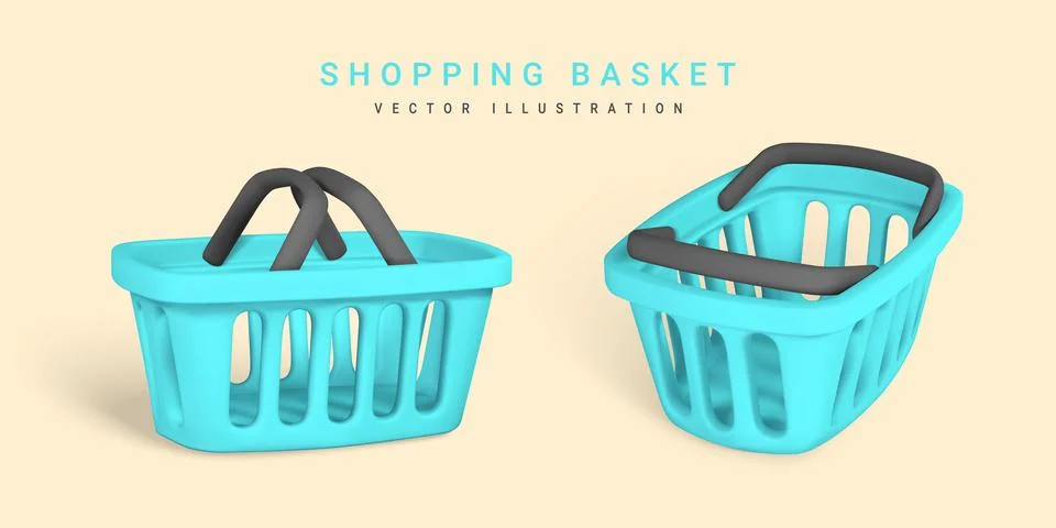 3d empty blue shopping basket. Shopping concept. Vector illustration. Stock Illustration