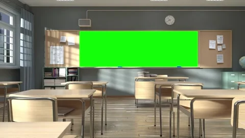 3d empty classroom with a green screen chalkboard 動画素材 313722020