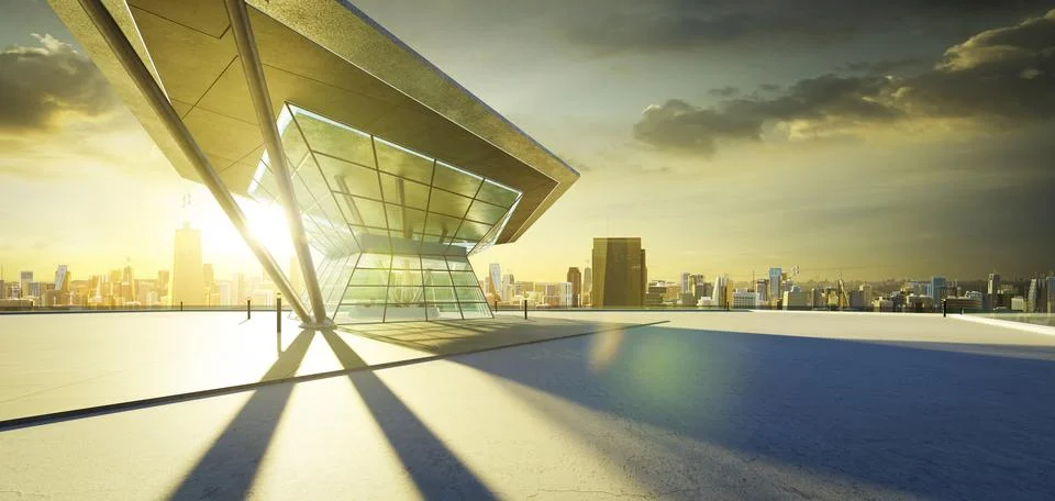 3D empty concrete floor with polygon shape design modern building exterior Ilustración de archivo
