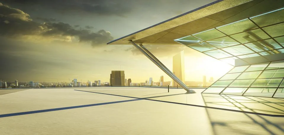 3D empty concrete floor with polygon shape design modern building exterior Ilustración de archivo