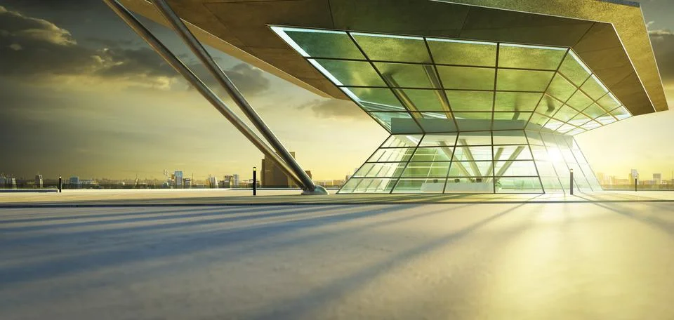 3D empty concrete floor with polygon shape design modern building exterior Ilustración de archivo