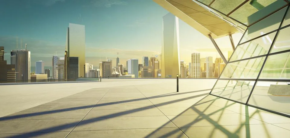 3D empty concrete floor with polygon shape design modern building exterior Ilustración de archivo