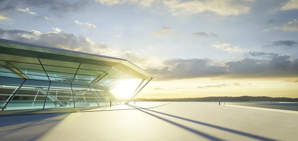 3D empty concrete floor with polygon shape design modern building exterior Ilustración de archivo