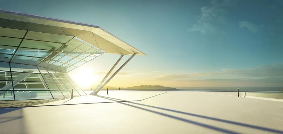 3D empty concrete floor with polygon shape design modern building exterior Ilustración de archivo
